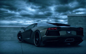 car, Lamborghini, clouds