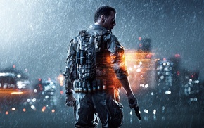 people, soldier, pistol, lights, Battlefield 4, rain