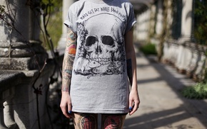 girl, skull, T, shirt