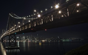 night, Bay Bridge, architecture, lights, bridge