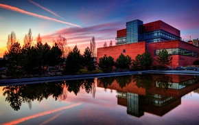 sunset, building, HDR