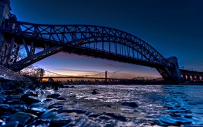 bridge, HDR, sunset, river