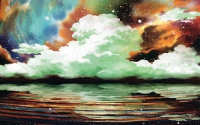 clouds, anime, nature, water