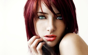 face, redhead, eyes, Susan Coffey, white background, freckles