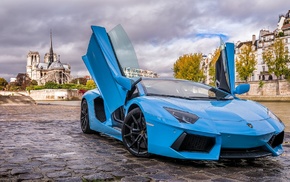 blue cars, Lamborghini Aventador, car