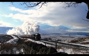 train, landscape, steam locomotive