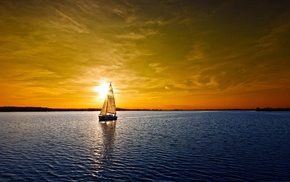 sailing ship, sunset