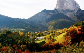 mountain, greenery, autumn