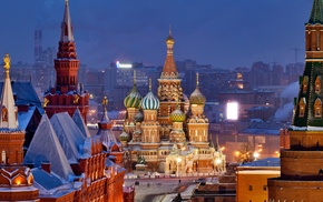 Moscow, snow, Kremlin, Europe, Russia, church