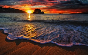 beach, sunset, sea