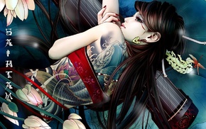 tattoo, girl, anime, flowers