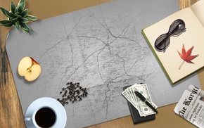 coffee, cup, glasses, stunner, map