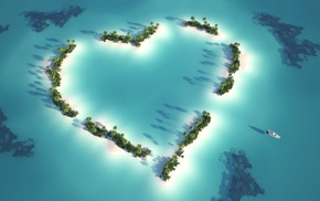 island, sea, aerial view, hearts