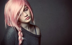 pink hair, girl, sweater