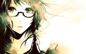 glasses, anime girls, manga, girl, dark hair, simple