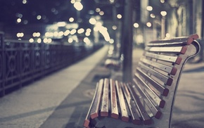 city, lights, bench