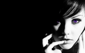 girl, Melissa Clarke, monochrome, purple eyes, face