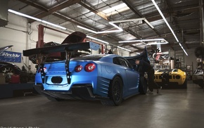 blue cars, Nissan GT, R, car