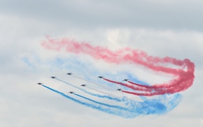 smoke, airplane, aircraft, blue, red