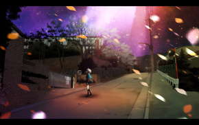 road, night, anime, street, sky