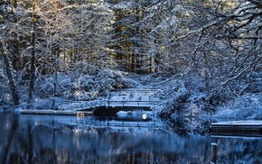 nature, lake, bridge, winter