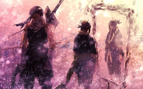 Naruto Shippuuden, mirror, sword, heroes, snow