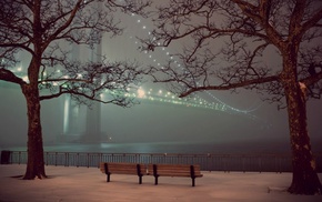 bench, architecture, bridge