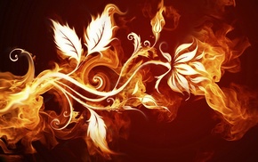 fire, flowers, leaves