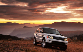 white, auto, cars, mountain, sunset