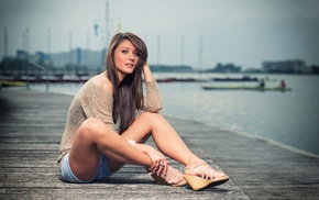 girl outdoors, girl, brunette, sitting