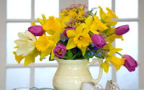 wheels, macro, snow, winter, yellow, bouquet, flowers