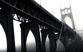 USA, St. Johns Bridge, bridge, Portland, monochrome, Oregon