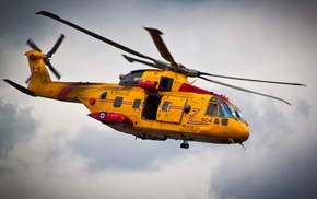 yellow, helicopter, aircraft, Canada, fly