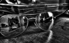 stunner, table, glasses, camera, reflection