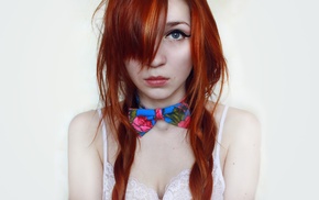 girl, bra, white lingerie, redhead, tie