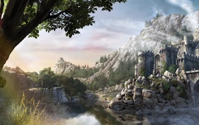 Gothic 4, concept art, lake, fantasy art, mountain, fortress