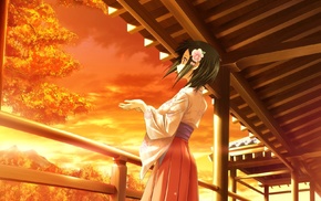 alone, sunset, kimono, anime girls