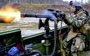 soldier, fire, boat, water, gun