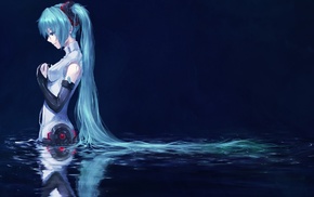 water, green hair, Vocaloid, anime