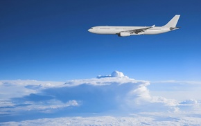 clouds, airplane, sky, morning, aircraft