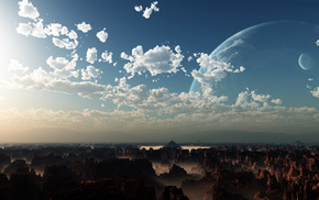 clouds, rocks, 3D, planet