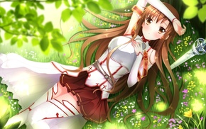 Sword Art Online, grass, anime girls, anime, Yuuki Asuna, lying down