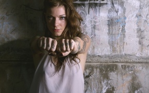 long hair, brunette, girl, tattoo