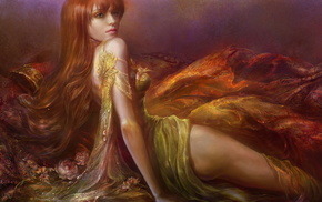 drawing, red hair, fantasy, beautiful girl