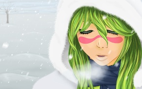 closed eyes, anime, Bleach, snow, winter, green hair