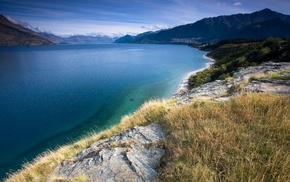 grass, landscape, lake, nature