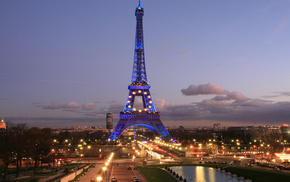 cities, Paris, France, Eiffel Tower, lights