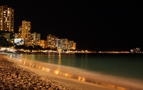 beach, clouds, night, Hava, lights