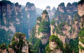 China, Tianzi Mountains, clouds, mountain, trees