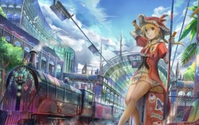 train station, anime girls, anime